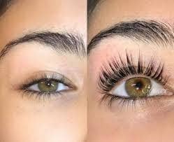 reviewer's lashes before and after using growth serum, lashes are noticeably longer after