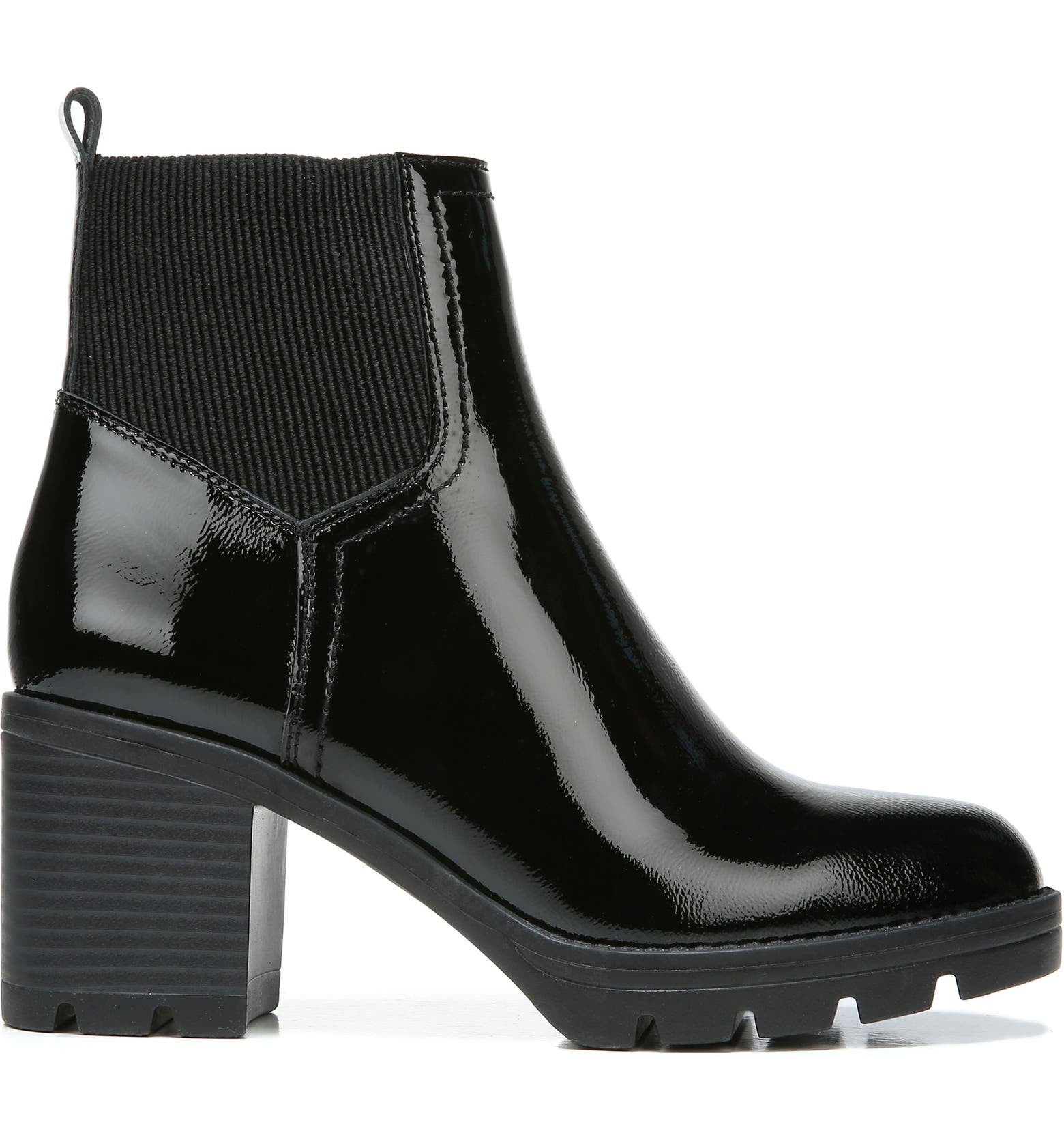 black ankle boot with chunky rubberized heel