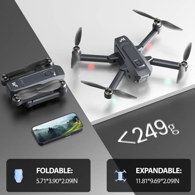 foldable (5.71x3.90x2.09 in), expandable (11.81x9.69x2.09 in), <249g successful weight