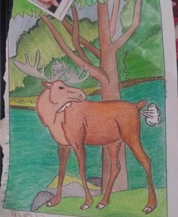 A beautifully colored in farting moose