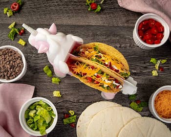 birds eye view showing two tacos in the unicorn 