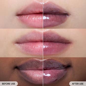 Close-up of lips earlier  and aft  utilizing a gloss product