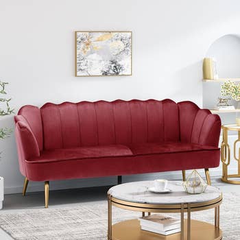 lifestyle photo of the couch in red