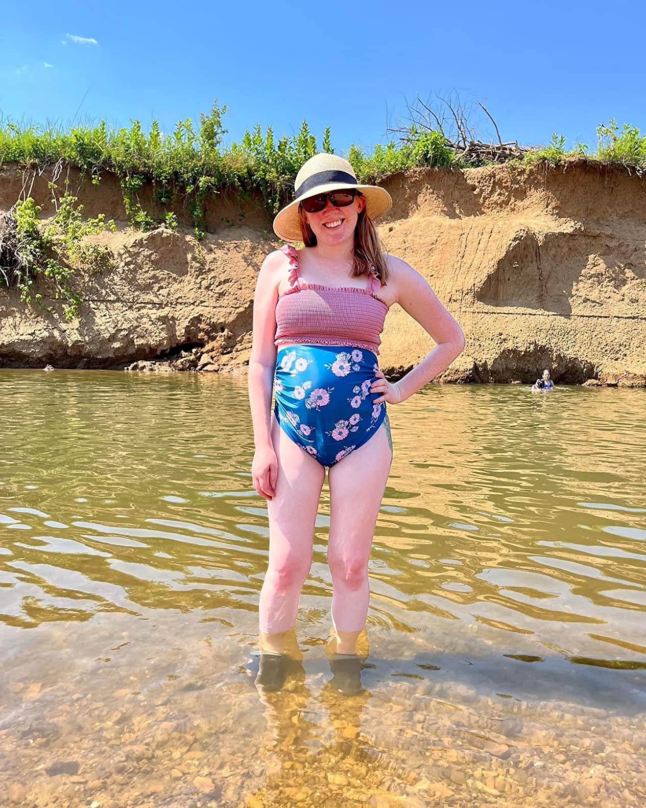 Women's Maternity Bikini Flounce Printed High Waisted Two Piece Swimsuit 