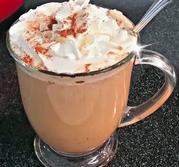 reviewer photo of a drink made with the pumpkin sauce