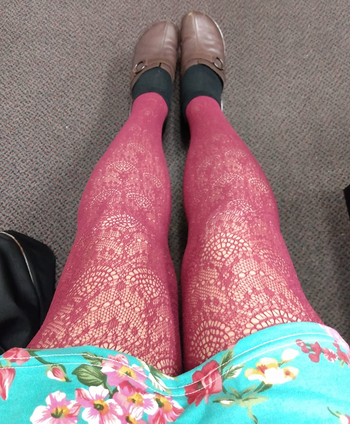 Image of reviewer wearing pink tights