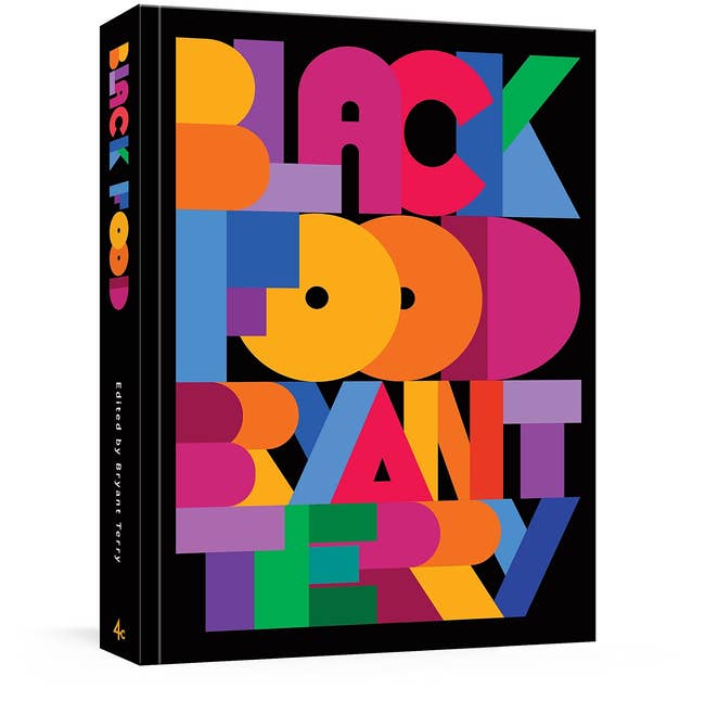 the Black Food cookbook with colorful block lettering on a black background