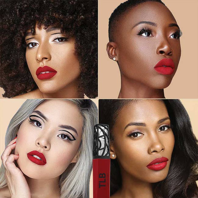 four. models with four different complexions wearing bawse lady