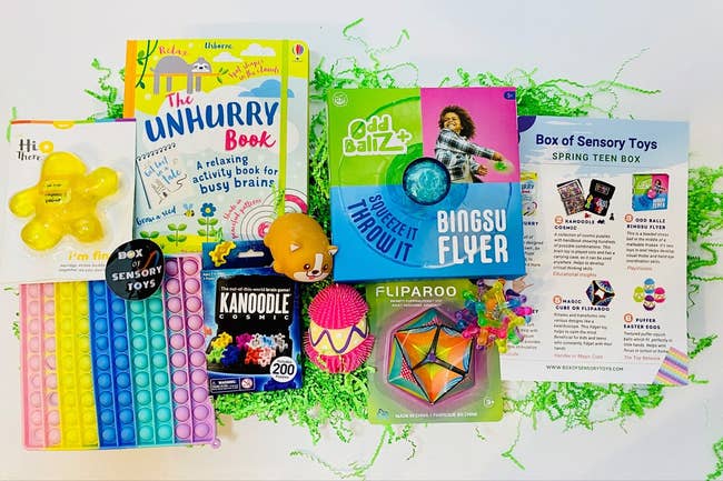 several sensory toys and activity books