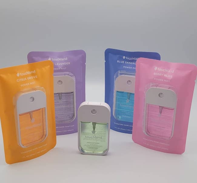 reviewer image of the five hand sanitizers against a white background