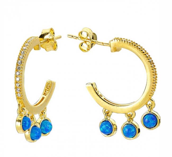 Dangle huggie earrings with hanging opals