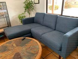 reviewer photo of denim sofa