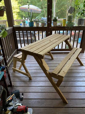 reviewer photo of assembled picnic table