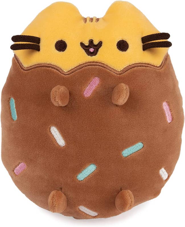 plush pusheen that looks like a cookie dipped in chocolate and sprinkles
