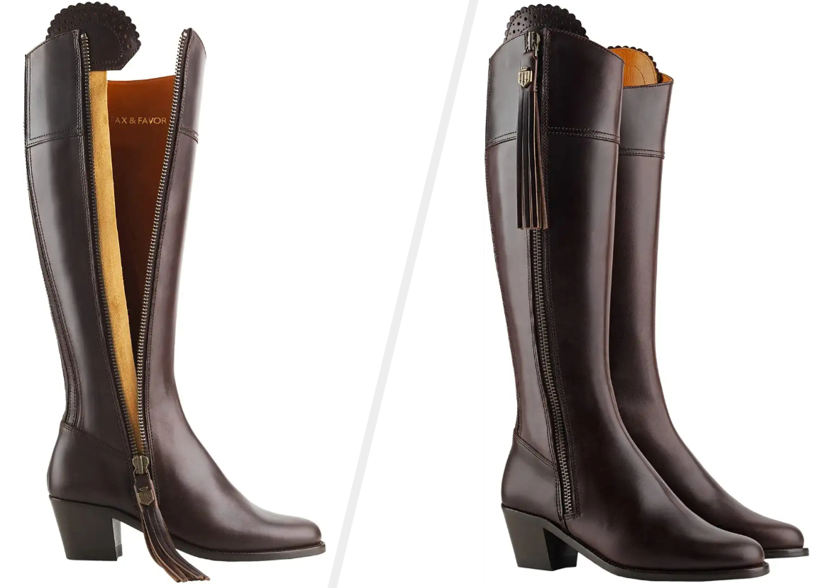 Two images of the mahogany-colored boots