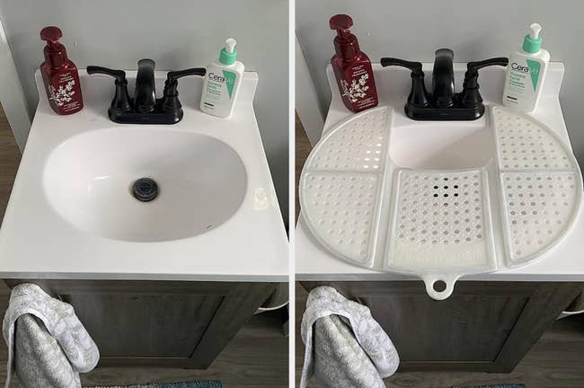 reviewer's small white sink and a white plastic 