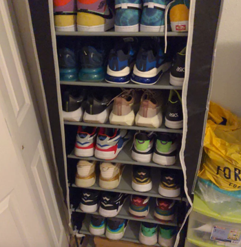 reviewer photo of sneakers in shoe closet