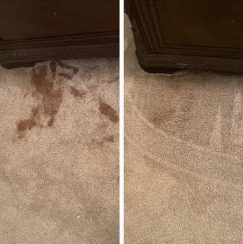 before and after of pet stains on carpet that have been removed by the bissell