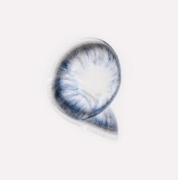 Blue and clear contact lens on a white background