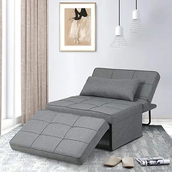 a reclined gray four-in-one sofa bed