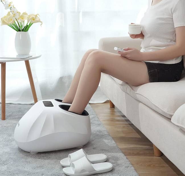 model using the heated foot massager