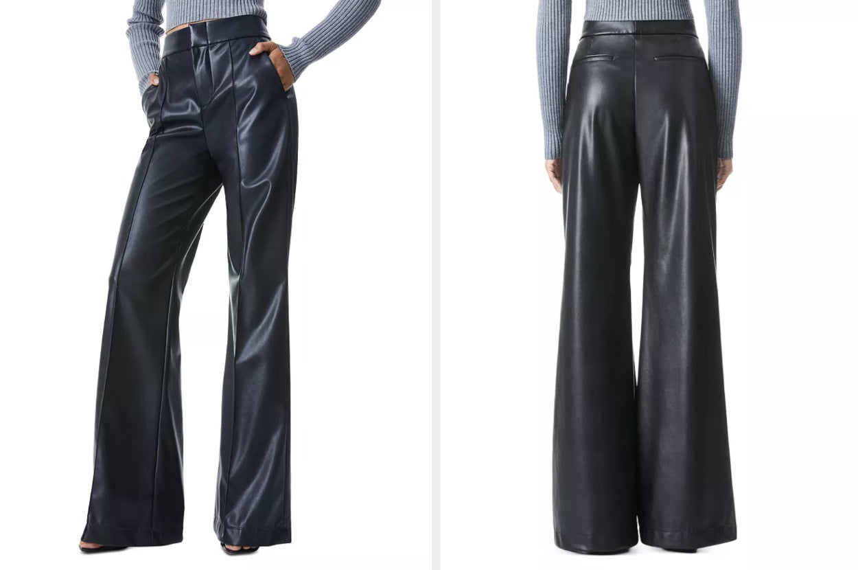 Black Faux Leather Pants/ High Waisted Women Leather Pants/ Pleated Leather  Trousers for Women 