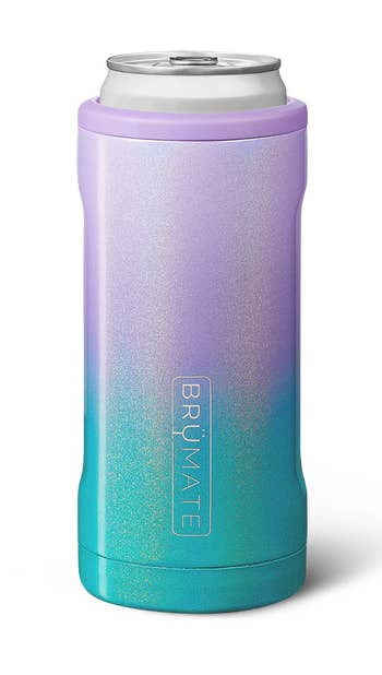 teal and purple can cooler