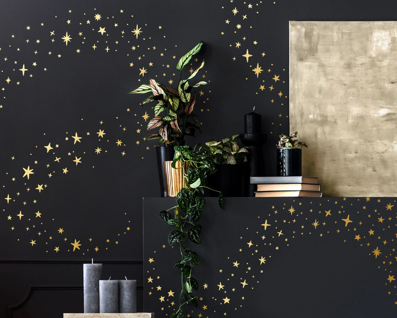 Gold Star Vinyls. Decoration With Decorative Vinyl Gold Stars. Wall  Stickers Golden Stars Decoration. Glitter Gold 