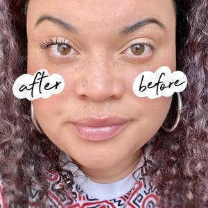 WordPress 網站 buzzfeed editor kayla boyd showing comparison of her eyelashes with and without mascara on