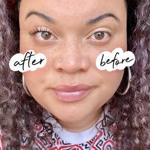 buzzfeed editor kayla boyd showing comparison of her eyelashes with and without mascara on