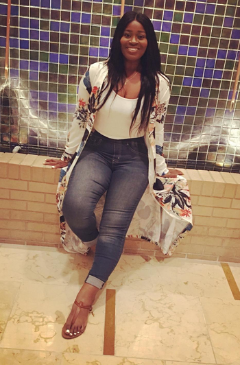 reviewer in the mid wash jeans, cuffed