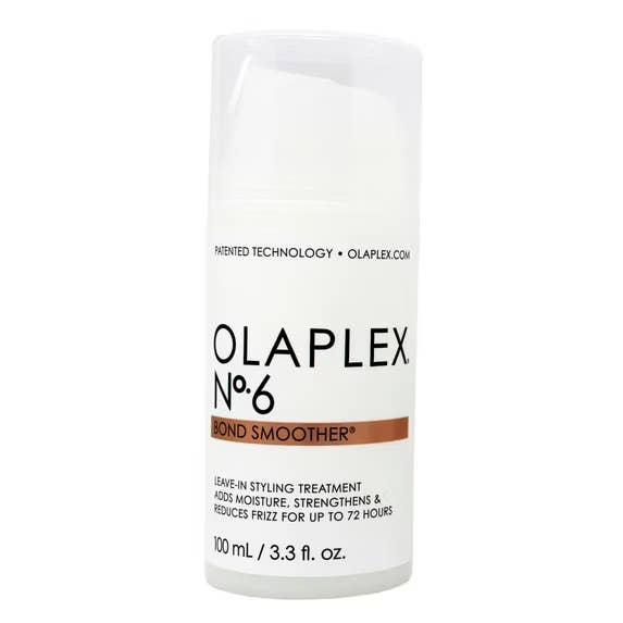Olaplex No. 6 Bond Smoother, a leave-in styling treatment, moisturizes, strengthens, and reduces frizz for up   to 72 hours; 100 mL bottle