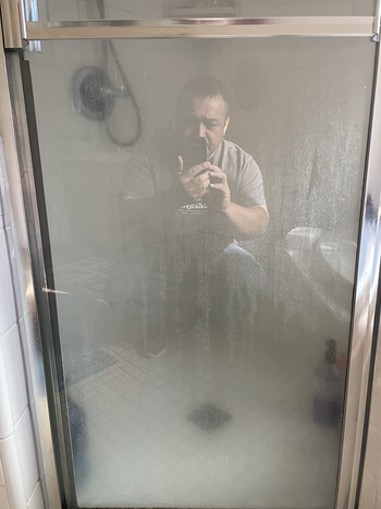 a reviewer's shower door looking fogged up