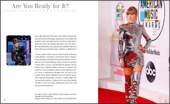 one of the pages of the book showing photos of taylor from the 2018 american music awards