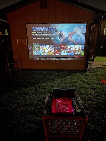 reviewer photo of their project in a backyard with the movie 