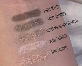  Stone Matte, Taupe Shimmer, Silver Moonlight Metallic, Pearl Shimmer, Sand Shimmer, displayed connected  skin