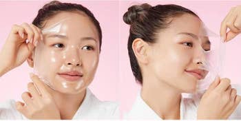 A pistillate   applies and removes a wide   peel-off disguise  from her face, demonstrating skincare successful  a step-by-step process