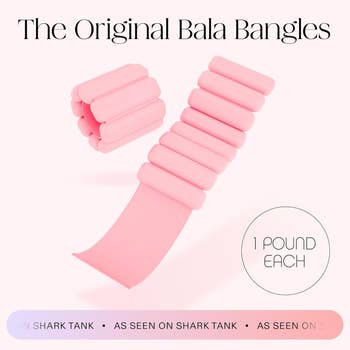 Pink wearable weights, marketed as 1 pound each, promoted with