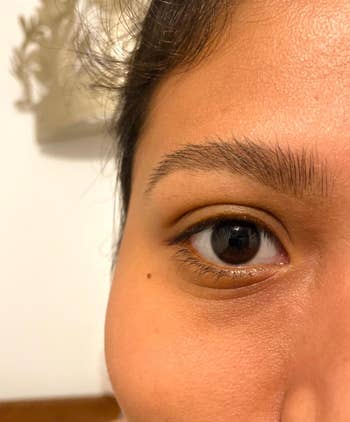 close-up of a reviewer's perfectly styled eyebrows