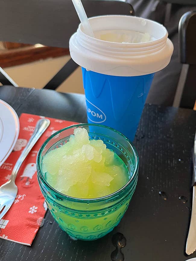 reviewers freeze cup with slushy in another glass