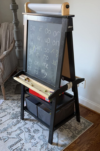 a reviewer photo of the chalkboard side of the easel