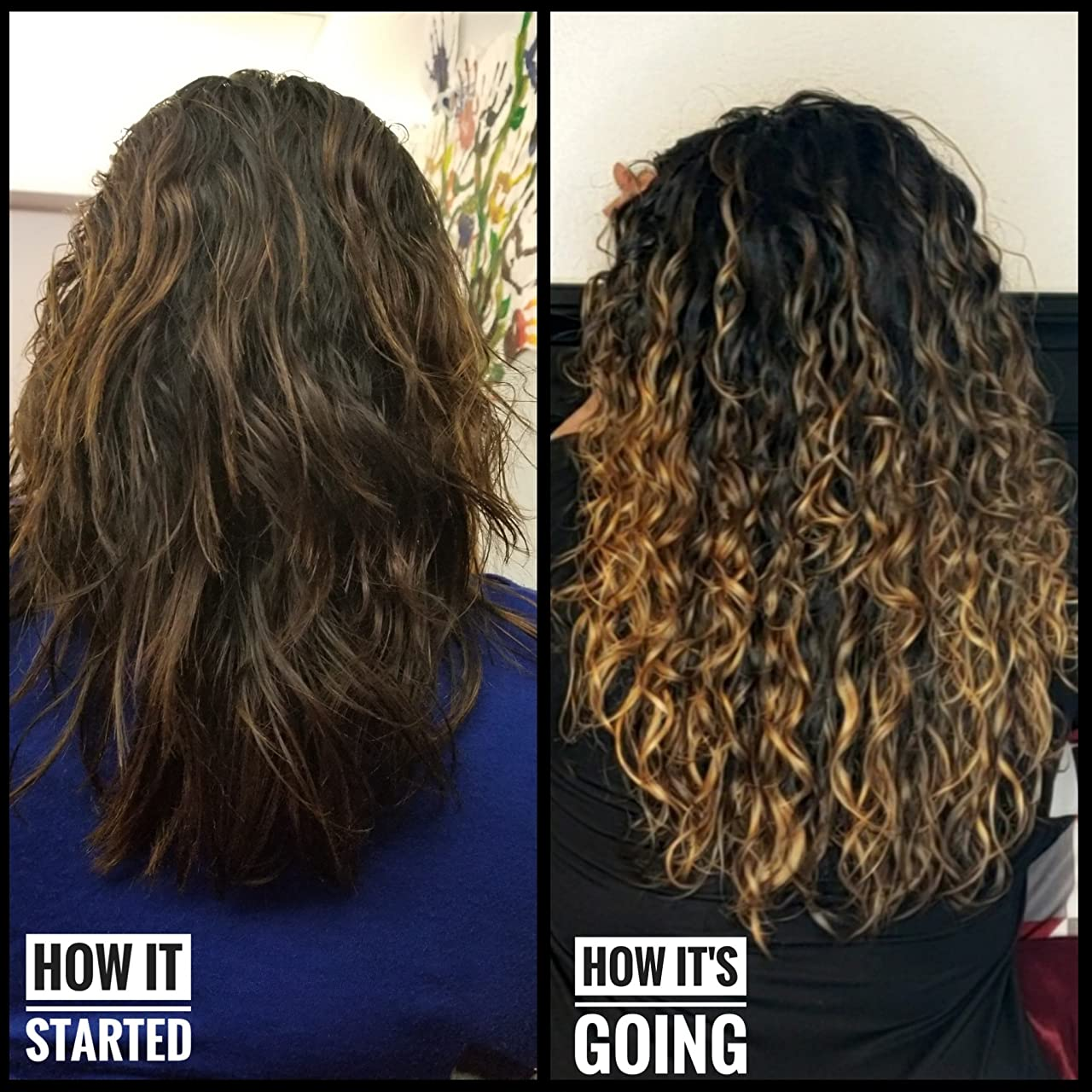 Reviewer's hair before and after using OGX curling cream