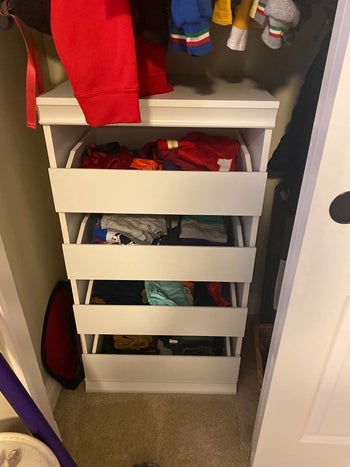 reviewer photo of mini dresser inside closet