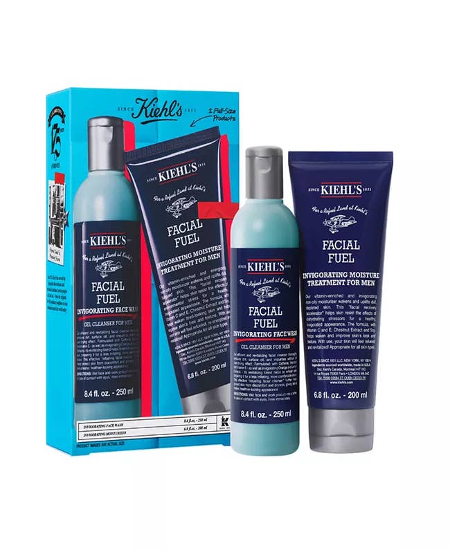 Kiehl's Facial Fuel set for men includes a facial cleanser and moisture treatment, designed for invigorating skincare