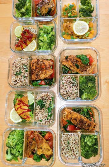 A reviewer photo of their meal prep sectioned out into the containers