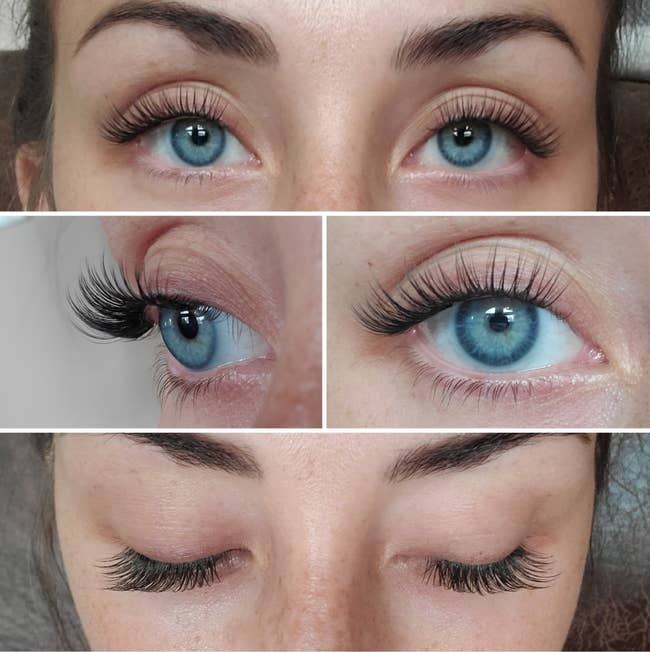 reviewer showing the lilac st lashes from assorted angles