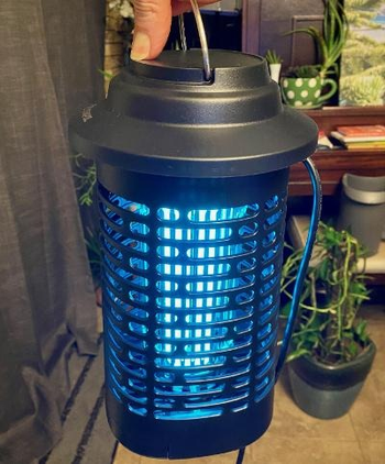 reviewer holding the bug zapper from its handle