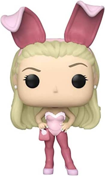 Funko Pop figurine of a elle woods wearing a bunny costume with large pink ears and holding a small purse