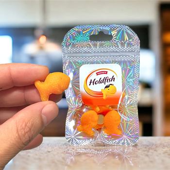 A bag of magnets shaped like goldfish crackers 