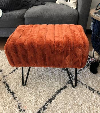 burnt orange ottoman in a reviewer's living room